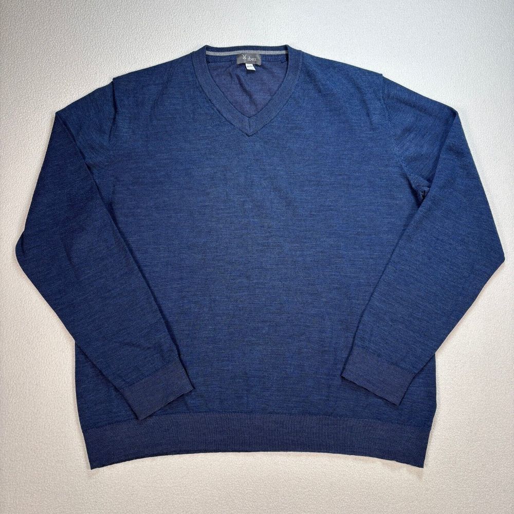 Ibex Sweater Men's XL Blue Merino Wool V Neck Long Sleeve Pullover 1324407‎